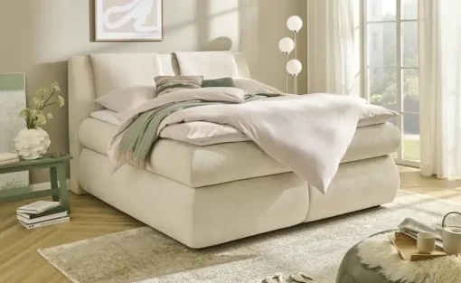 smart Boxspringbett mit Stauraum Premium | Weiß, Creme, 180 cm