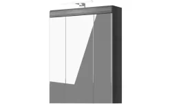 Spiegelschrank SCHLOONSEE, Breite 60cm, inkl. Beleuchtung, 3 Spiegeltüren, 9 Fächer in verschiedenen Farben erhältlich, Badmöbel, Spiegel, Badschrank, Bad Schloonsee | Silbergrau