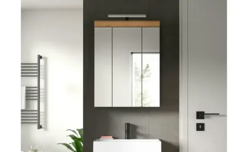 Spiegelschrank SCHLOONSEE, Breite 60cm, inkl. Beleuchtung, 3 Spiegeltüren, 9 Fächer in verschiedenen Farben erhältlich, Badmöbel, Spiegel, Badschrank, Bad Schloonsee | Eiche Artisan (Nachbildung)
