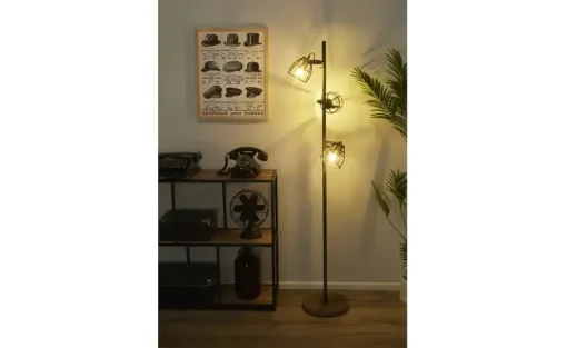 Stehleuchte, 3-flammig, schwarz/Holz | Möbel Höffner