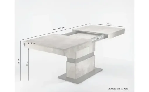 Säulentisch mit Auszug Matthew | 140 cm, Betonoptik