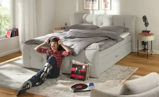 switch Boxspringbett mit Bettkasten Sofia | Grau, 140 cm