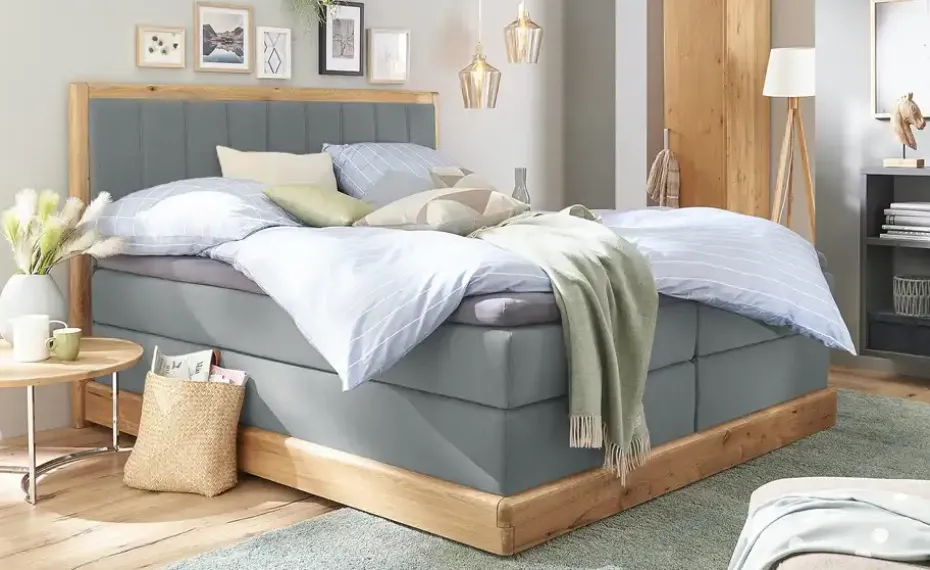 Switch Refresh Massivholz-Boxspringbett Alma | Dunkelgrau, 140 cm