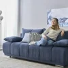 switch Schlafsofa mit Boxspringpolsterung Gala | Dunkelblau, Mikrofaser in Velours-Optik