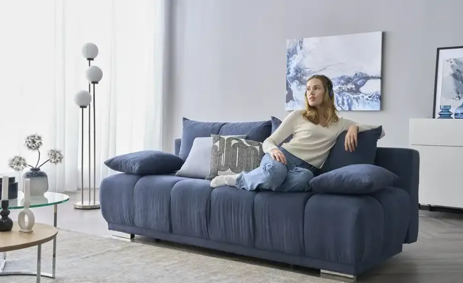 switch Schlafsofa mit Boxspringpolsterung Gala | Dunkelblau, Mikrofaser in Velours-Optik
