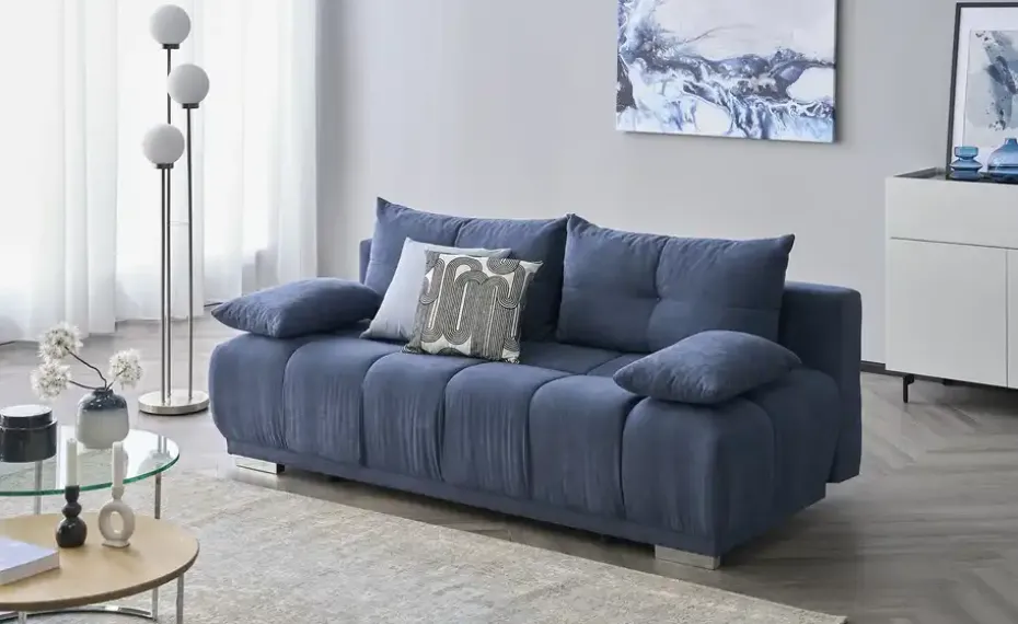 switch Schlafsofa mit Boxspringpolsterung Gala | Dunkelblau, Mikrofaser in Velours-Optik