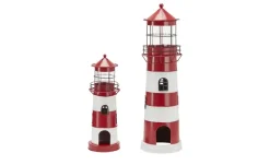 Teelichthalter Leuchtturm, 2er Set | Rot, Weiß