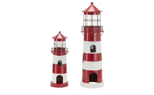 Teelichthalter Leuchtturm, 2er Set | Rot, Weiß