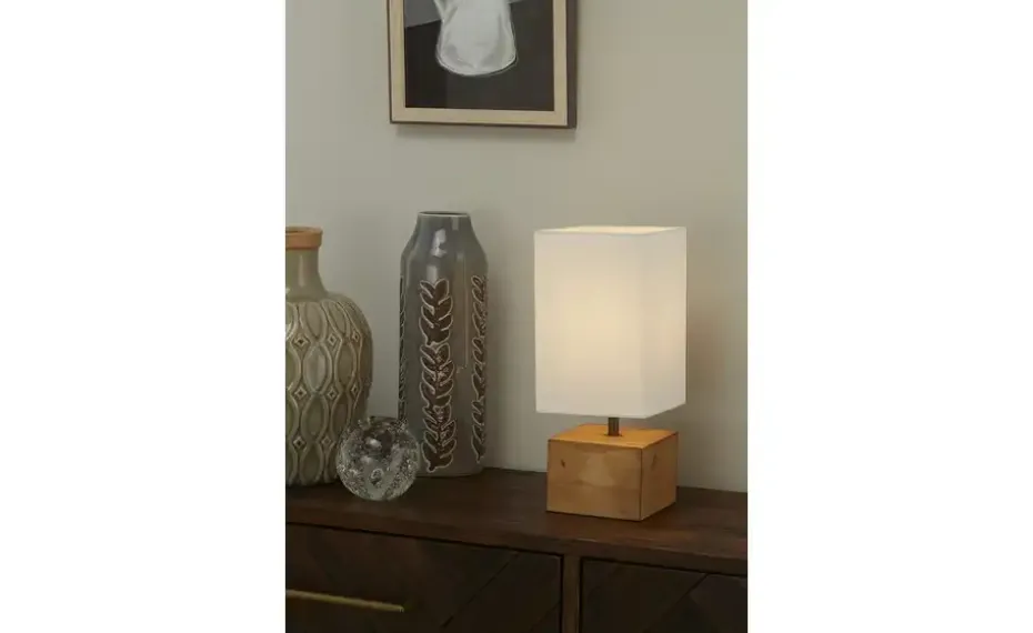 Tischleuchte, 1-flammig, Holz/ Stoffschirm weiß