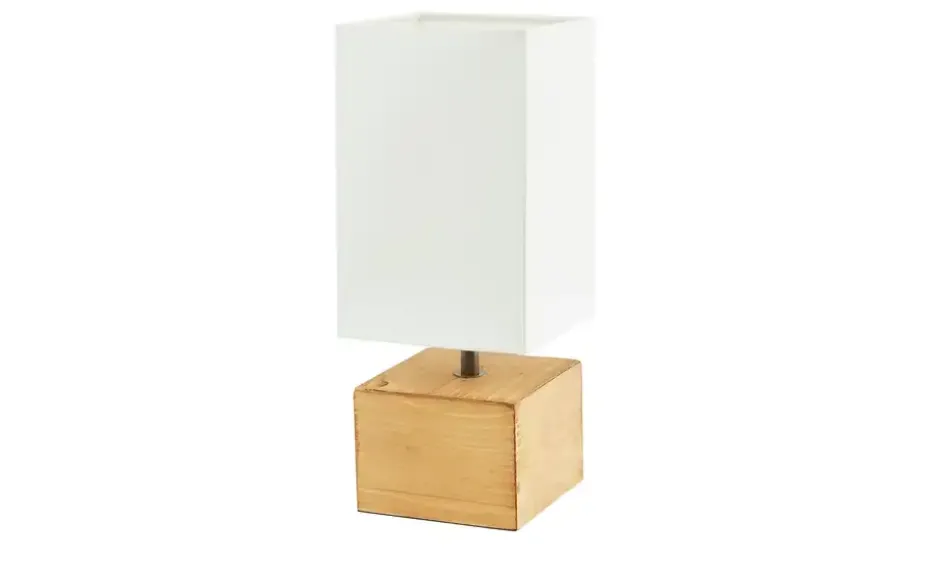 Tischleuchte, 1-flammig, Holz/ Stoffschirm weiß