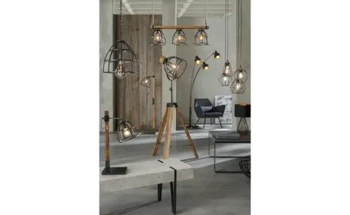 Tischleuchte, 1-flammig, Holz / Metall schwarz