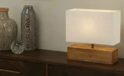 Tischleuchte, 1-flammig, Holz/ Stoffschirm weiß