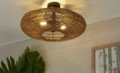 Trio Deckenleuchte, 2-flammig, Schirm aus Sisal