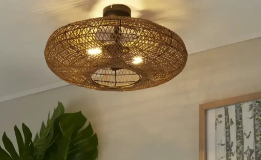 Trio Deckenleuchte, 2-flammig, Schirm aus Sisal