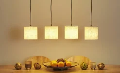 Trio Pendelleuchte, 4-flammig, Pinienholz/ Stoffschirm