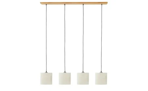 Trio Pendelleuchte, 4-flammig, Pinienholz/ Stoffschirm