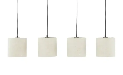 Trio Pendelleuchte, 4-flammig, Pinienholz/ Stoffschirm