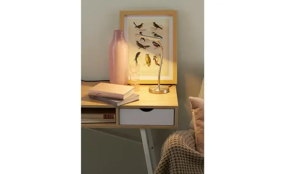 Trio Tischleuchte, 1-flammig, Nickel-matt mit Schwanenhals | silberfarben, matt