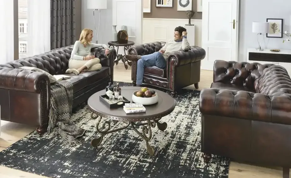 uno Ledersofa im Vintagelook Chesterfield | 3, Braun