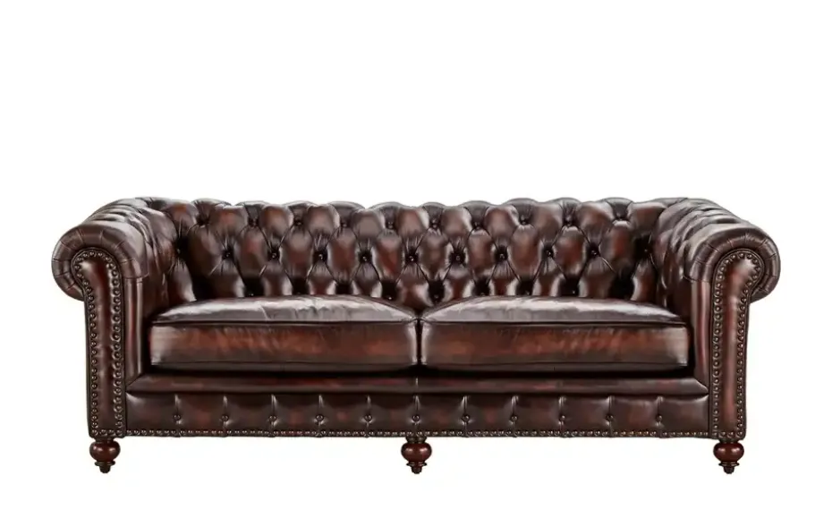 uno Ledersofa im Vintagelook Chesterfield | 3, Braun