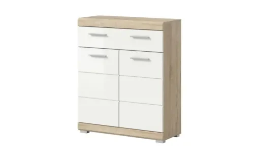 Unterschrank SCHLOONSEE, Breite 74cm, 2 Tür, 1 Schubkasten, 2 Fächer, MDF-Front in verschiedenen Farben erhältlich, Badmöbel, Badschrank, Kommode, Bad Schloonsee | Eiche Sonoma (Nachbildung), Weiß, hochglanz