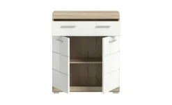 Unterschrank SCHLOONSEE, Breite 74cm, 2 Tür, 1 Schubkasten, 2 Fächer, MDF-Front in verschiedenen Farben erhältlich, Badmöbel, Badschrank, Kommode, Bad Schloonsee | Eiche Sonoma (Nachbildung), Weiß, hochglanz