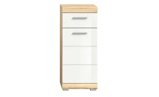 Unterschrank SCHLOONSEE, Breite 37cm, 1 Tür, 1 Schubkasten, 2 Fächer, MDF-Front in verschiedenen Farben erhältlich, Badmöbel, Badschrank, Kommode, Bad Schloonsee | Weiß