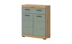 Unterschrank SCHLOONSEE, Breite 74cm, 2 Tür, 1 Schubkasten, 2 Fächer, MDF-Front in verschiedenen Farben erhältlich, Badmöbel, Badschrank, Kommode, Bad Schloonsee | Eiche Artisan (Nachbildung), Salbeigrün