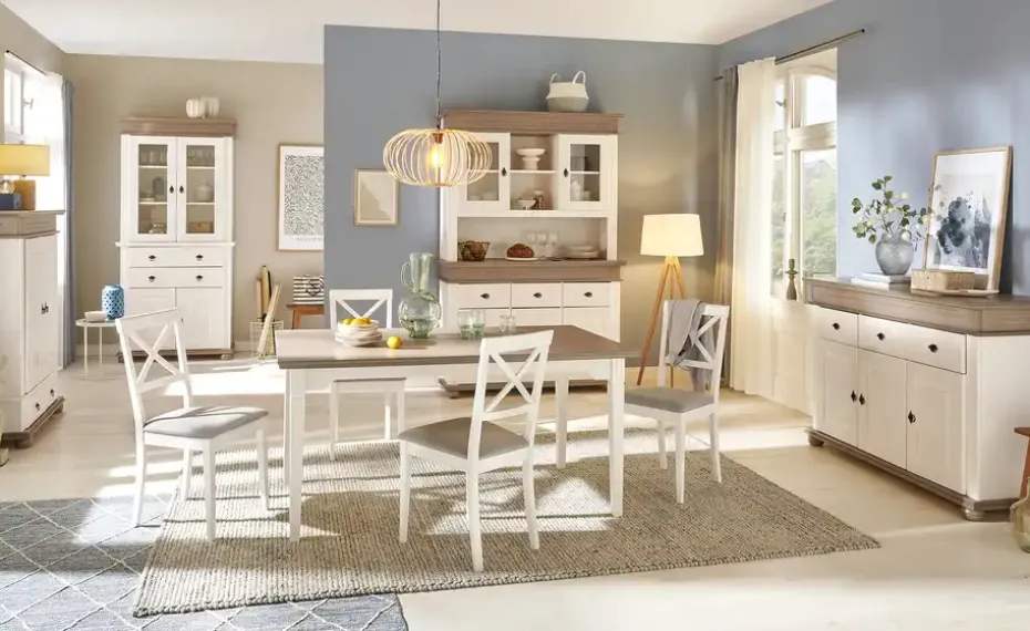 Vitrine  aus Massivholz Fehmarn | Lavagrau, Weiß