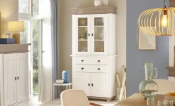 Vitrine  aus Massivholz Fehmarn | Lavagrau, Weiß