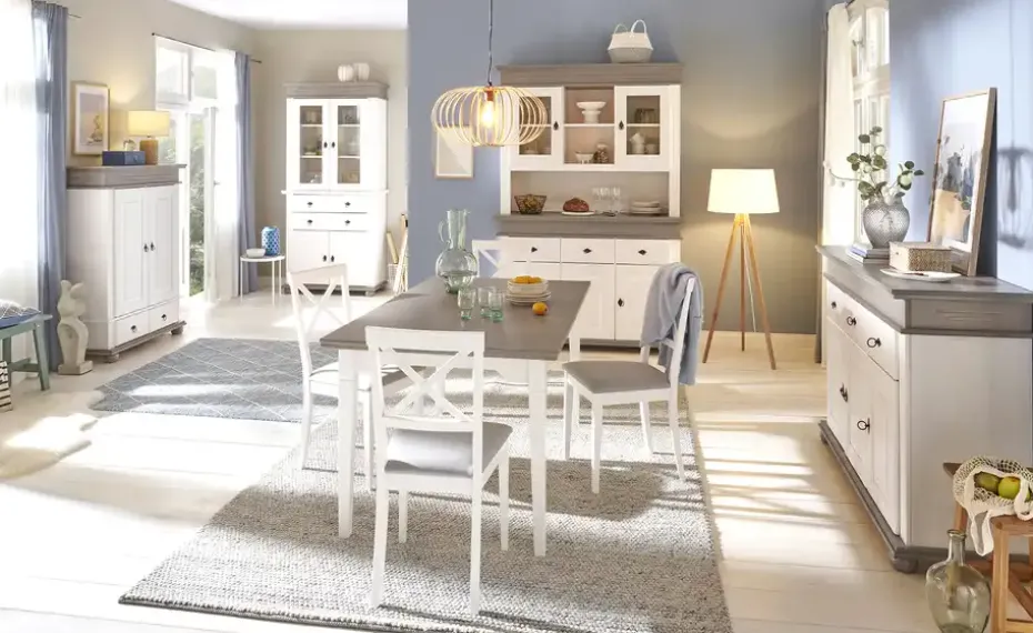 Vitrine  aus Massivholz Fehmarn | Lavagrau, Weiß