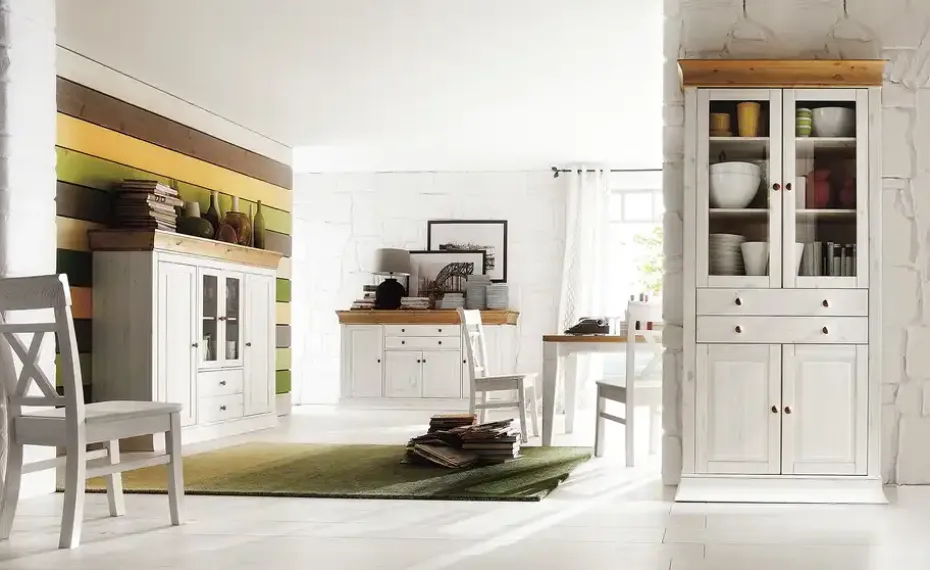 Vitrine  Bornholm | Kiefer, Weiß, antik | Möbel Höffner