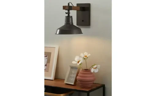 Wandleuchte, 1-flammig, schwarz/holz | Möbel Höffner
