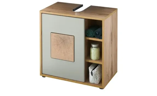 Waschbeckenunterschrank Gremminer See | Eiche (Nachbildung), Grau, holzfarben