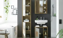 Waschbeckenunterschrank Gremminer See | Eiche (Nachbildung), Grau, holzfarben