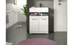 Waschbeckenunterschrank SCHLOONSEE, Breite 60cm, 2 Tür, 2 Fächer, mit Siphonausschnitt, MDF-Front in verschiedenen Farben erhältlich, Badmöbel, Badschrank, Kommode, Bad Schloonsee | Weiß, hochglanz