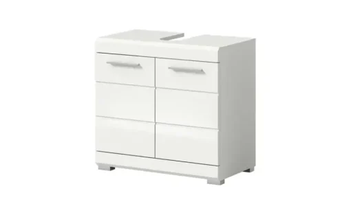 Waschbeckenunterschrank SCHLOONSEE, Breite 60cm, 2 Tür, 2 Fächer, mit Siphonausschnitt, MDF-Front in verschiedenen Farben erhältlich, Badmöbel, Badschrank, Kommode, Bad Schloonsee | Weiß, hochglanz
