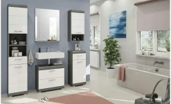 Waschbeckenunterschrank SCHLOONSEE, Breite 60cm, 2 Schubkästen, mit Siphonausschnitt, MDF-Front, in verschiedenen Farben erhältlich, Badmöbel, Badschrank, Kommode, Bad Schloonsee | Weiß