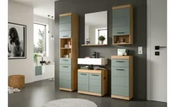 Waschbeckenunterschrank SCHLOONSEE, Breite 60cm, 2 Tür, 2 Fächer, mit Siphonausschnitt, MDF-Front in verschiedenen Farben erhältlich, Badmöbel, Badschrank, Kommode, Bad Schloonsee | Eiche Artisan (Nachbildung), Salbeigrün