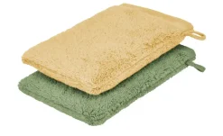 Waschhandschuh (16 x 21cm), 2er-Set Gelb-Moosgrün Kuschel Wuschel
