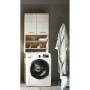 Waschmaschinenumbauschrank SCHLOONSEE, Breite 63cm, für Waschmaschine & Trockner, 2 Türen, MDF-Front, in verschiedenen Farben, Überbauschrank, Umbauschrank, Badschrank Schloonsee | Eiche Sonoma (Nachbildung), Weiß, hochglanz