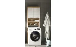 Waschmaschinenumbauschrank SCHLOONSEE, Breite 63cm, für Waschmaschine & Trockner, 2 Türen, MDF-Front, in verschiedenen Farben, Überbauschrank, Umbauschrank, Badschrank Schloonsee | Eiche Sonoma (Nachbildung), Weiß, hochglanz
