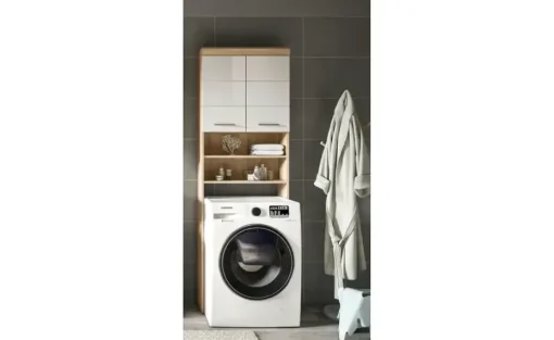Waschmaschinenumbauschrank SCHLOONSEE, Breite 63cm, für Waschmaschine & Trockner, 2 Türen, MDF-Front, in verschiedenen Farben, Überbauschrank, Umbauschrank, Badschrank Schloonsee | Eiche Sonoma (Nachbildung), Weiß, hochglanz