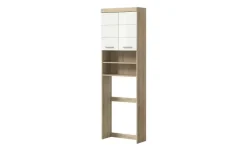Waschmaschinenumbauschrank SCHLOONSEE, Breite 63cm, für Waschmaschine & Trockner, 2 Türen, MDF-Front, in verschiedenen Farben, Überbauschrank, Umbauschrank, Badschrank Schloonsee | Eiche Sonoma (Nachbildung), Weiß, hochglanz