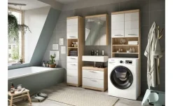 Waschmaschinenumbauschrank SCHLOONSEE, Breite 63cm, für Waschmaschine & Trockner, 2 Türen, MDF-Front, in verschiedenen Farben, Überbauschrank, Umbauschrank, Badschrank Schloonsee | Eiche Sonoma (Nachbildung), Weiß, hochglanz
