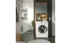 Waschmaschinenumbauschrank SCHLOONSEE, Breite 63cm, für Waschmaschine & Trockner, 2 Türen, MDF-Front, in verschiedenen Farben, Überbauschrank, Umbauschrank, Badschrank Schloonsee | Eiche Artisan (Nachbildung), Salbeigrün