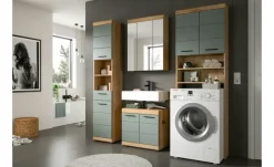 Waschmaschinenumbauschrank SCHLOONSEE, Breite 63cm, für Waschmaschine & Trockner, 2 Türen, MDF-Front, in verschiedenen Farben, Überbauschrank, Umbauschrank, Badschrank Schloonsee | Eiche Artisan (Nachbildung), Salbeigrün