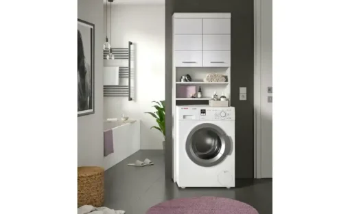 Waschmaschinenumbauschrank SCHLOONSEE, Breite 63cm, für Waschmaschine & Trockner, 2 Türen, MDF-Front, in verschiedenen Farben, Überbauschrank, Umbauschrank, Badschrank Schloonsee | Weiß, hochglanz