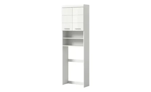 Waschmaschinenumbauschrank SCHLOONSEE, Breite 63cm, für Waschmaschine & Trockner, 2 Türen, MDF-Front, in verschiedenen Farben, Überbauschrank, Umbauschrank, Badschrank Schloonsee | Weiß, hochglanz