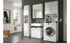 Waschmaschinenumbauschrank SCHLOONSEE, Breite 63cm, für Waschmaschine & Trockner, 2 Türen, MDF-Front, in verschiedenen Farben, Überbauschrank, Umbauschrank, Badschrank Schloonsee | Weiß, hochglanz